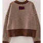 contrast trim stripe knit sweater - chocolate