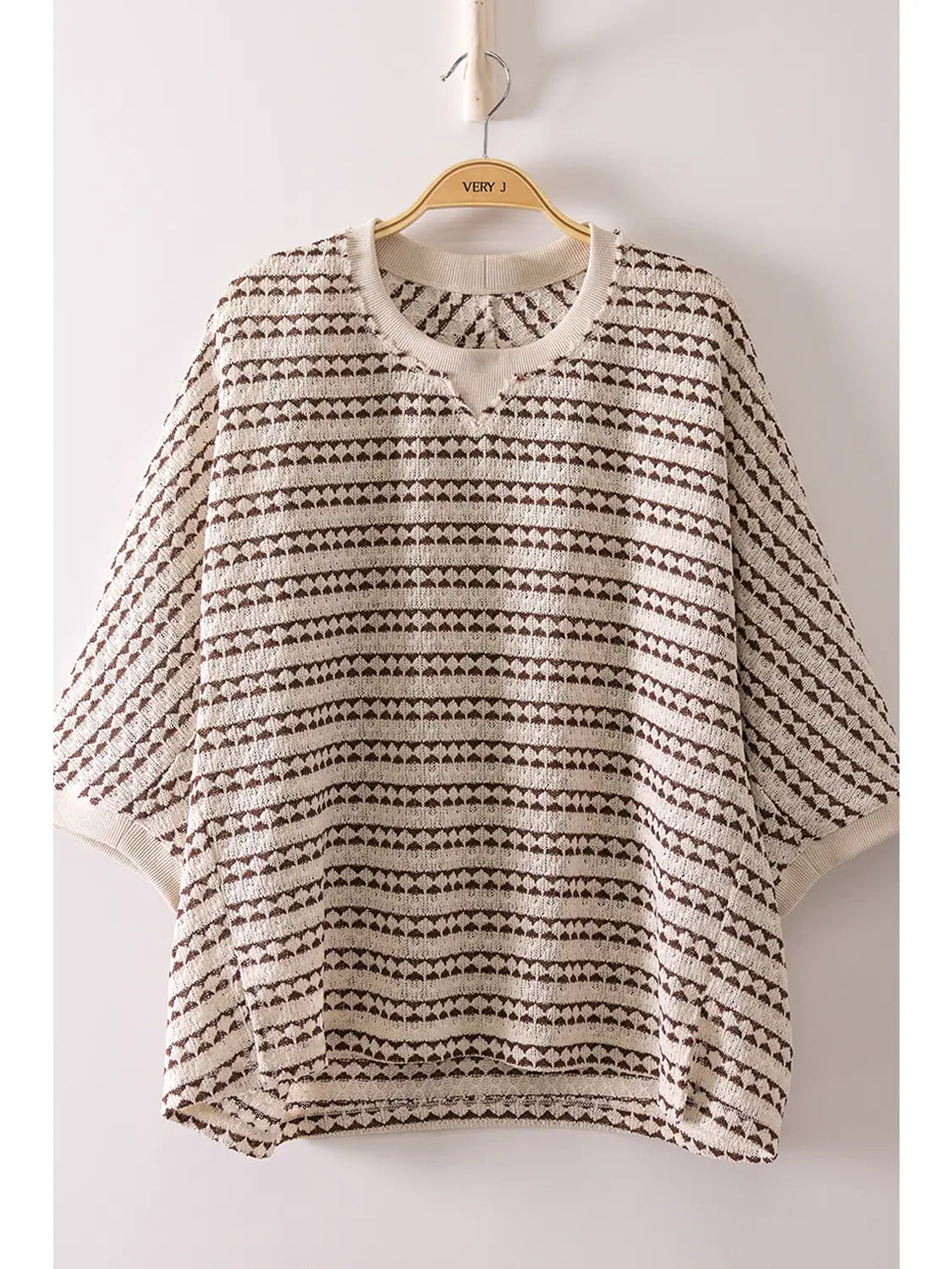 Textured Striped Knit Top - Chocolate