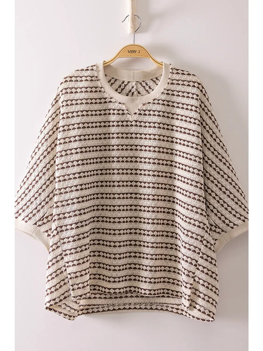 Textured Striped Knit Top - Chocolate