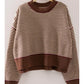 contrast trim stripe knit sweater - chocolate