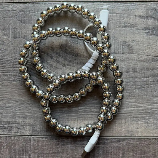 beaded phone charger - chrome silver