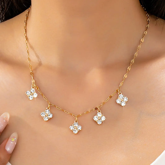 Crystal Clover Station Necklace
