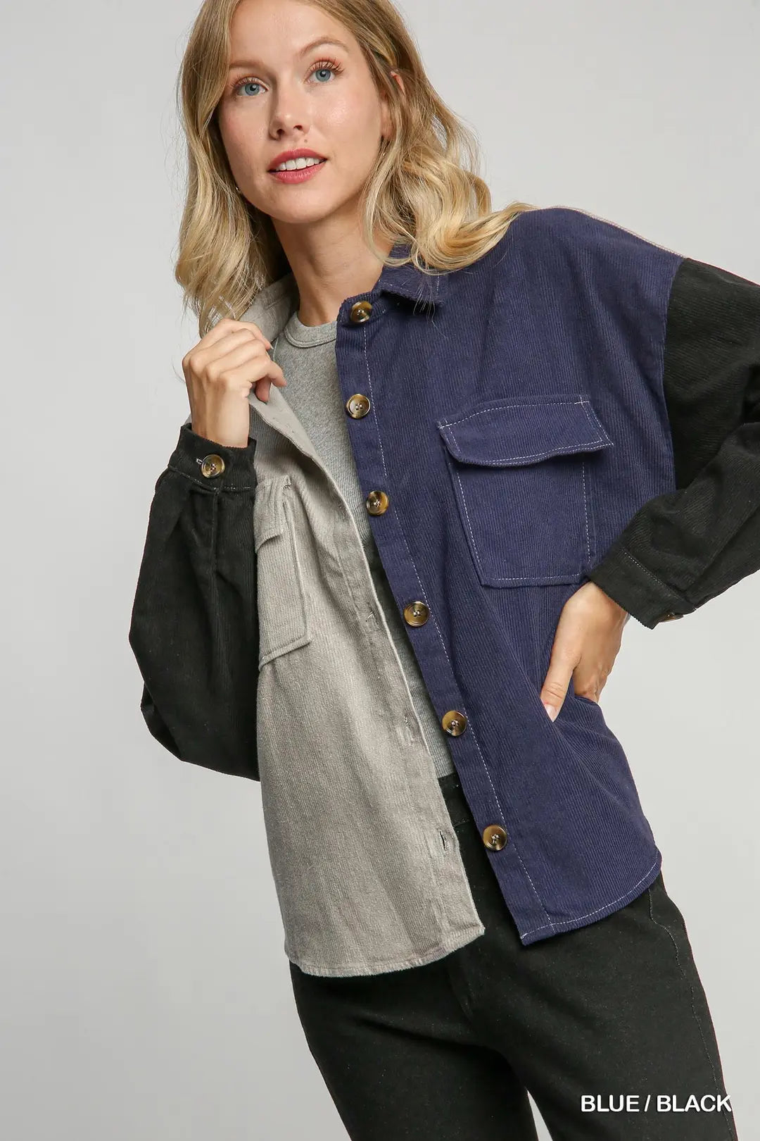 Color Block Button Down Jacket