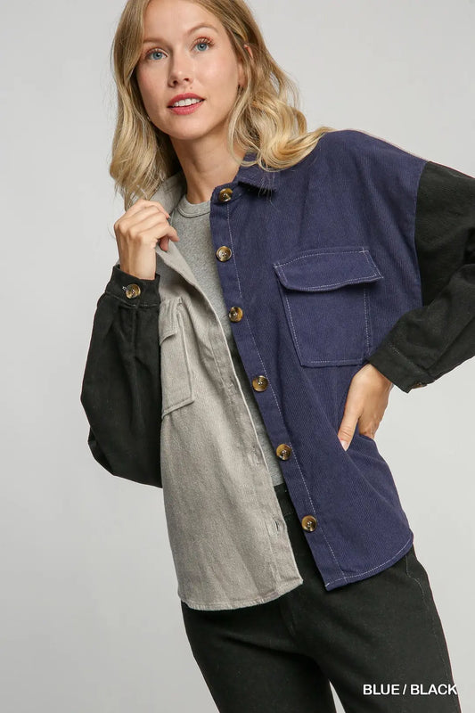 Color Block Button Down Jacket