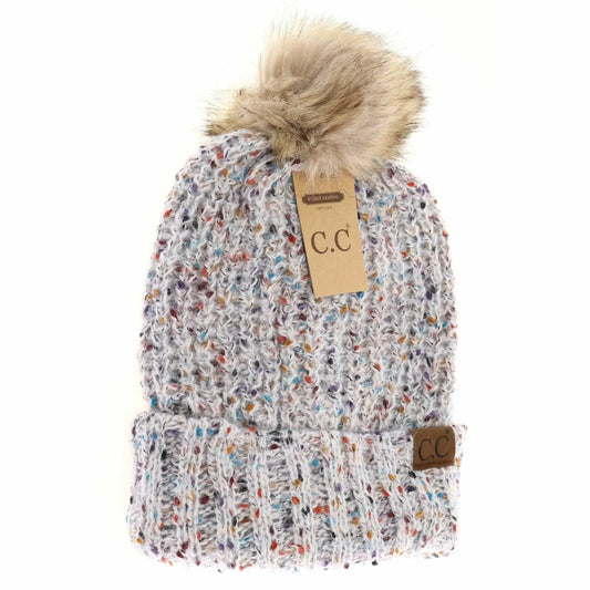 Confetti Ribbed Pom Beanie - Ivory