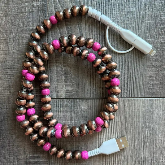 beaded phone charger - turquoise copper