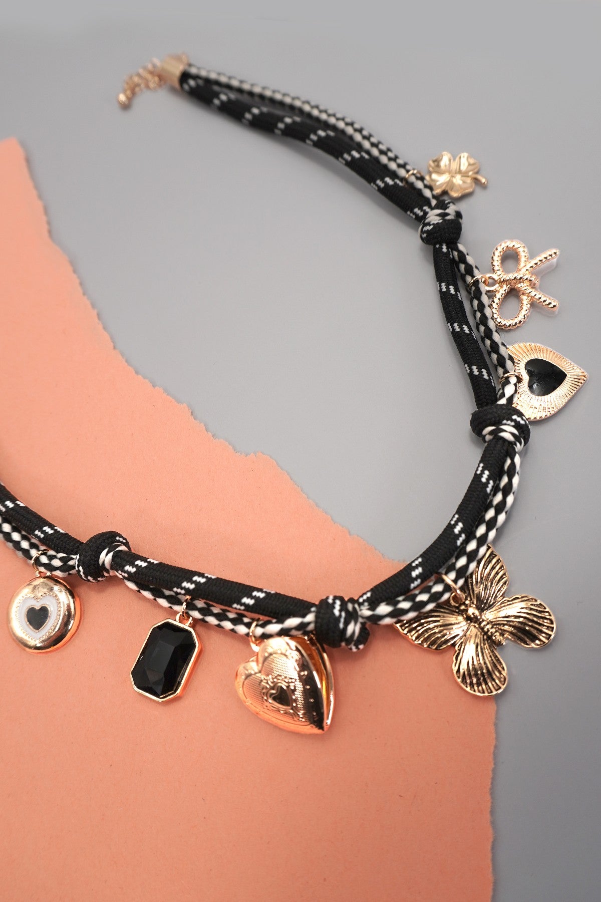 Double Cord Heart Charm Necklace