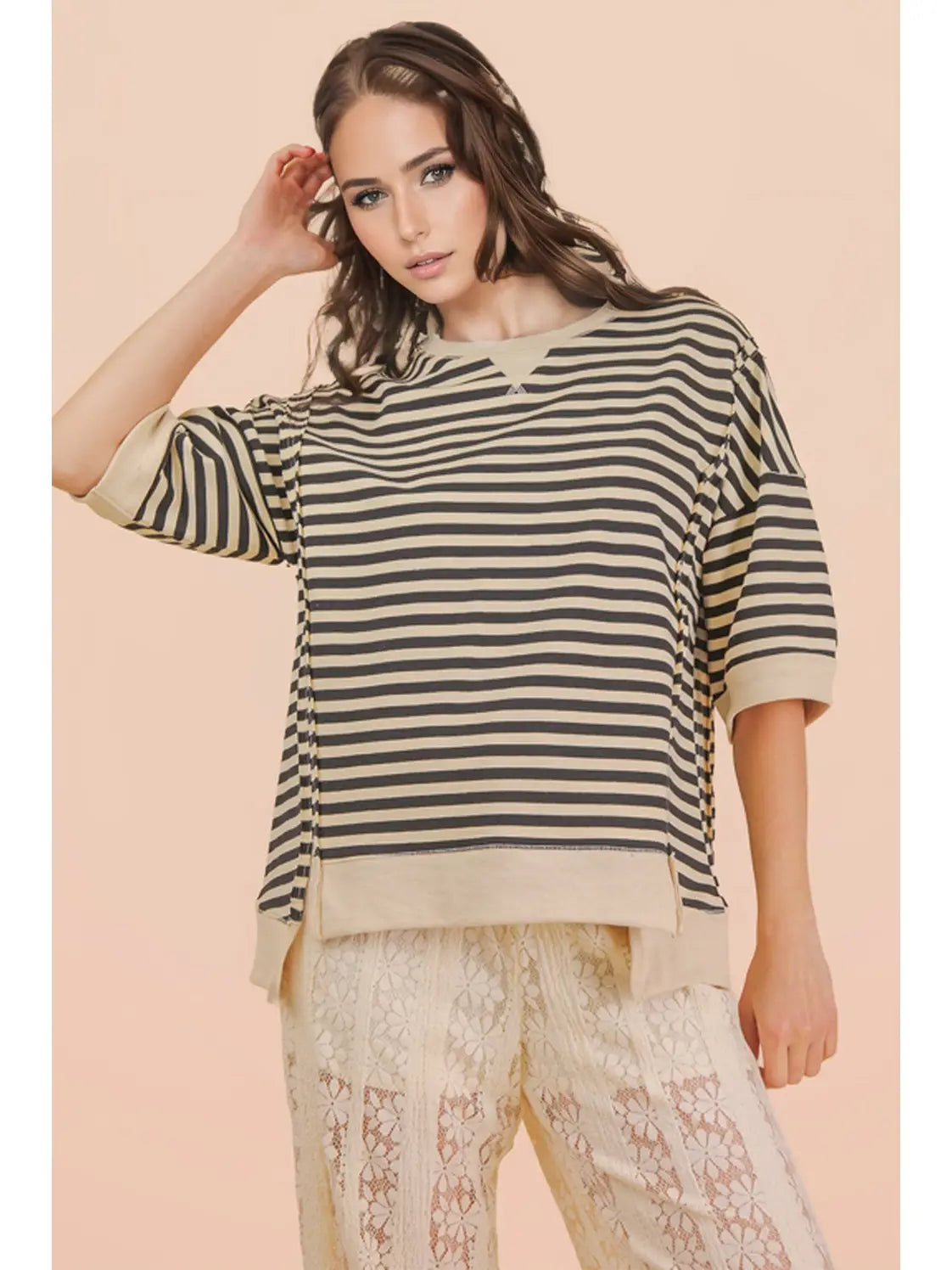 Neon Nights Striped Top - Black/Cream