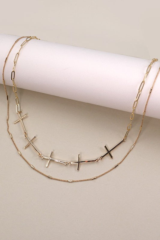 Cross Link Double Layer Necklace