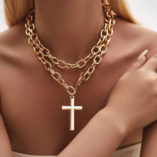 Chunky Cross Toggle Statement Necklace