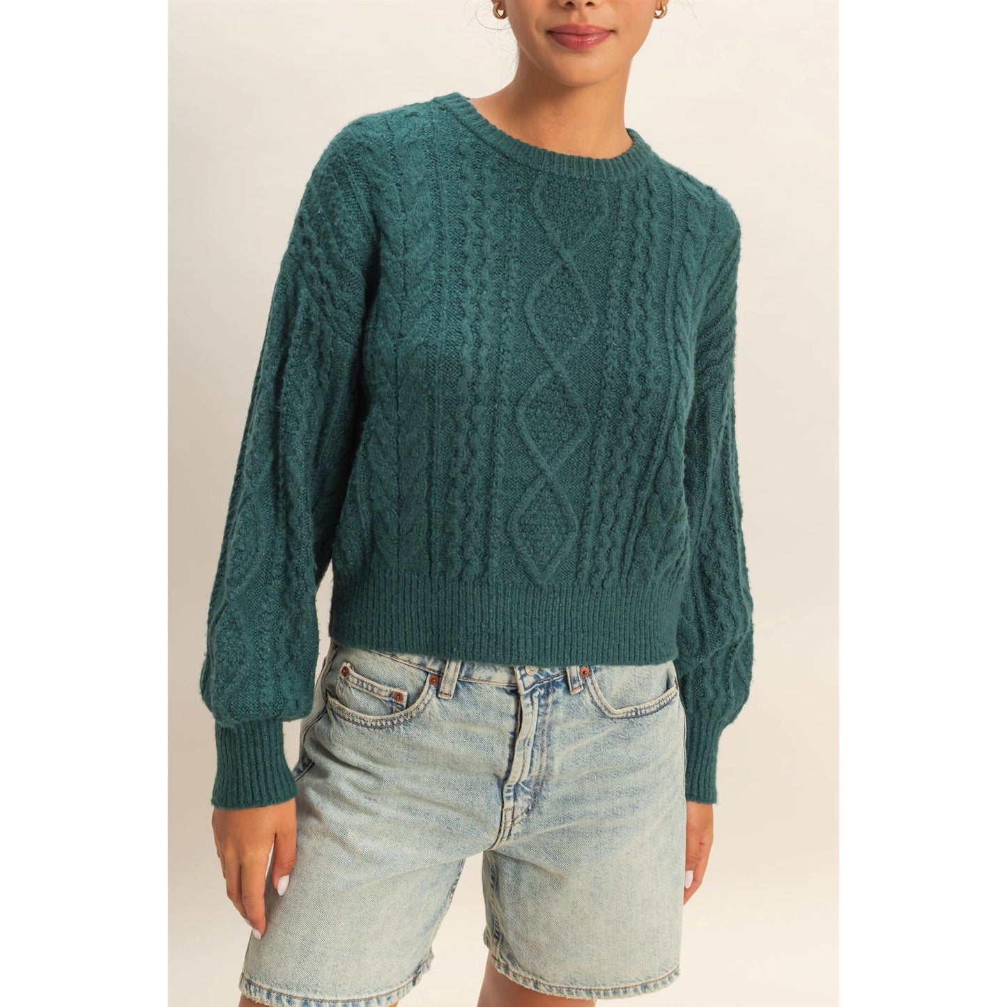 Cable Knit Balloon Sleeve Sweater