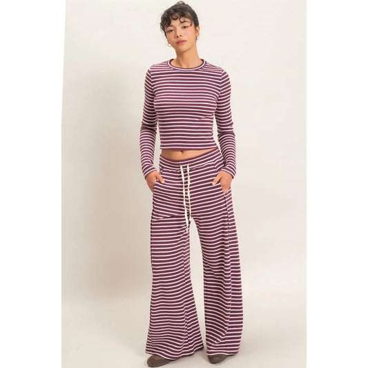 Alice Striped Waffle Pants - Dark Cherry