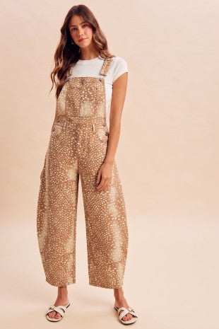 Bambi Print Barrel Overalls