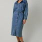 Button Down Utility Denim Midi Dress
