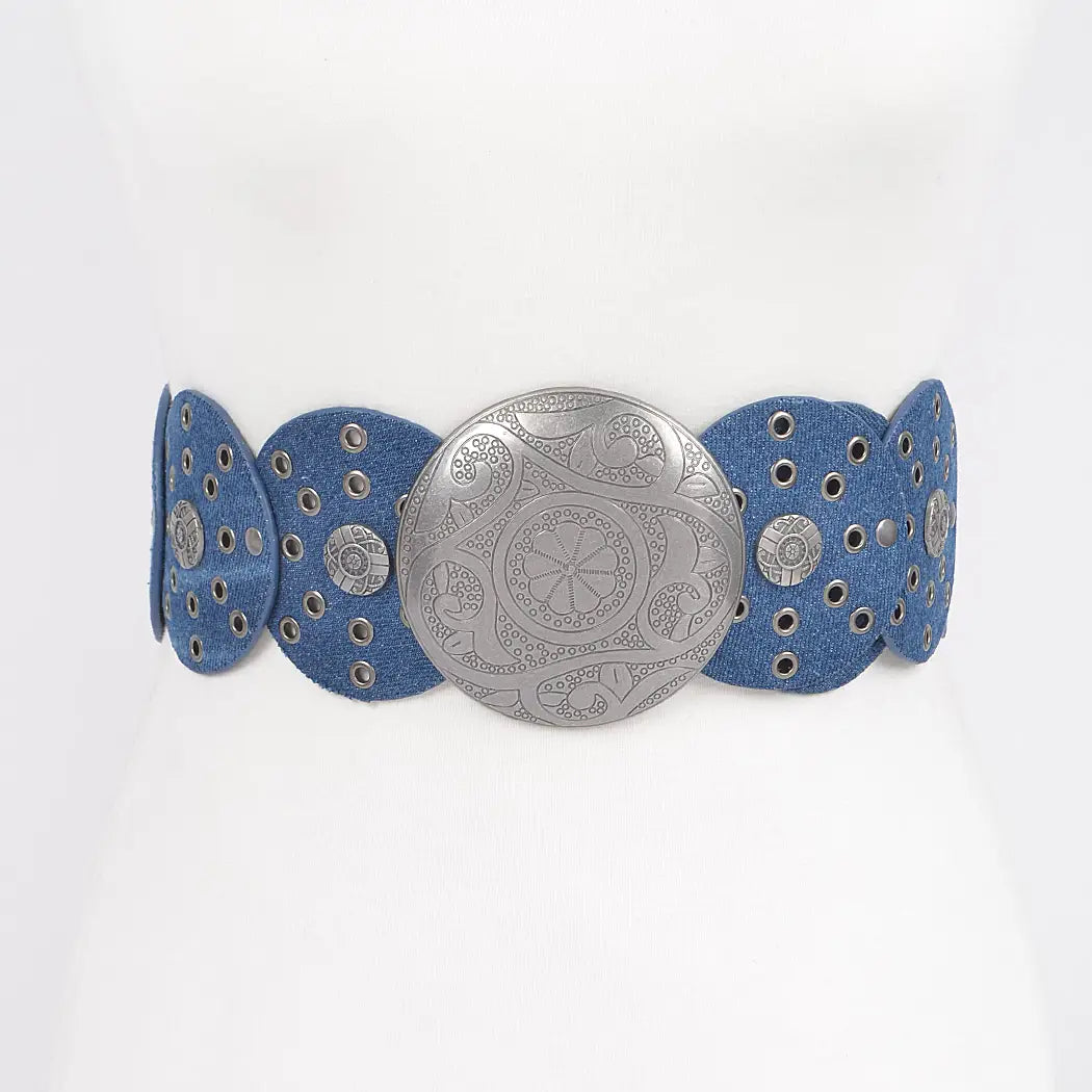 Denim Multi Eyelet Concho Belt - Dark