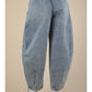 Washed Denim Barrel Pants - Denim