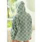 washed checker denim half zip hoodie
