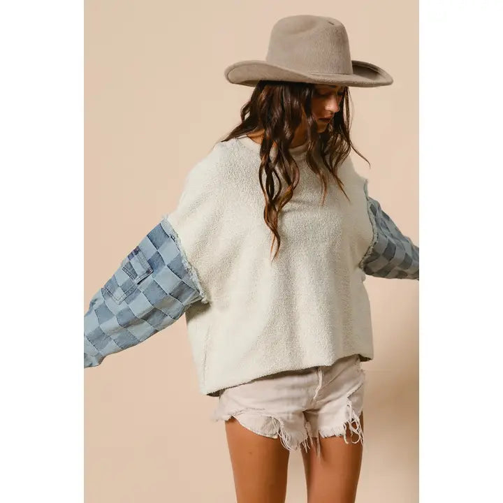 Washed Checker Denim Pullover
