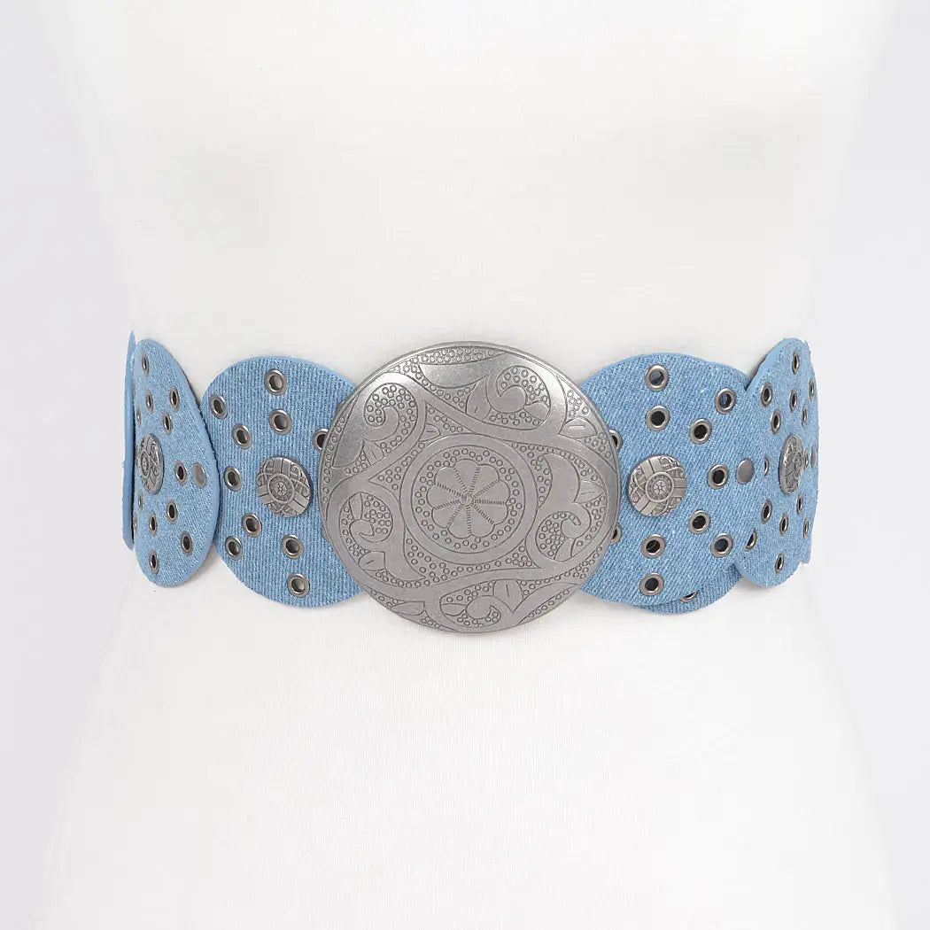 Denim Multi Eyelet Concho Belt - Light