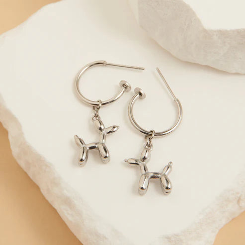 Waterproof Jewelry - Dog Charm Hoops - Silver