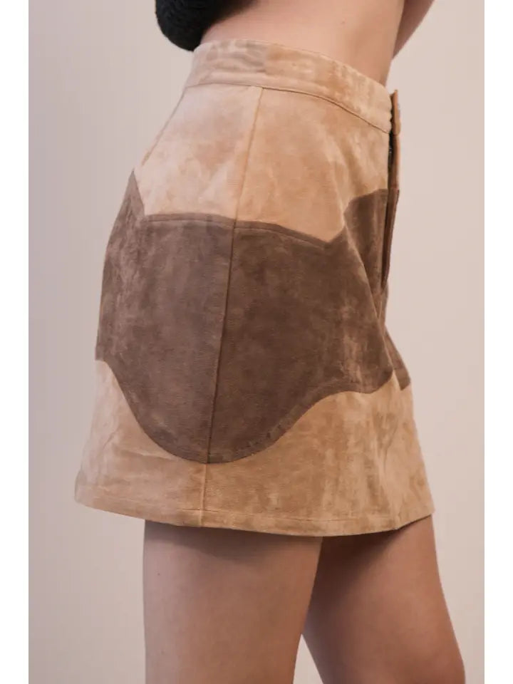 color block suede mini skirt