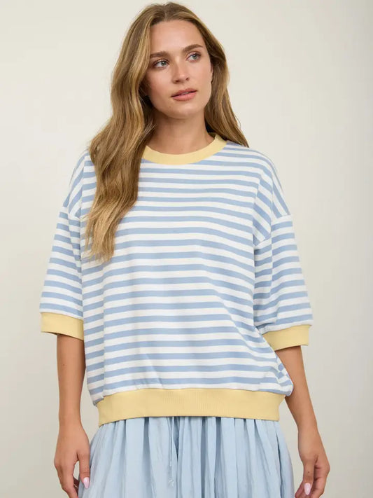 Baker Striped Top - Dusty Blue