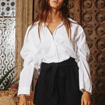 Elastic Hem Cropped Shirt