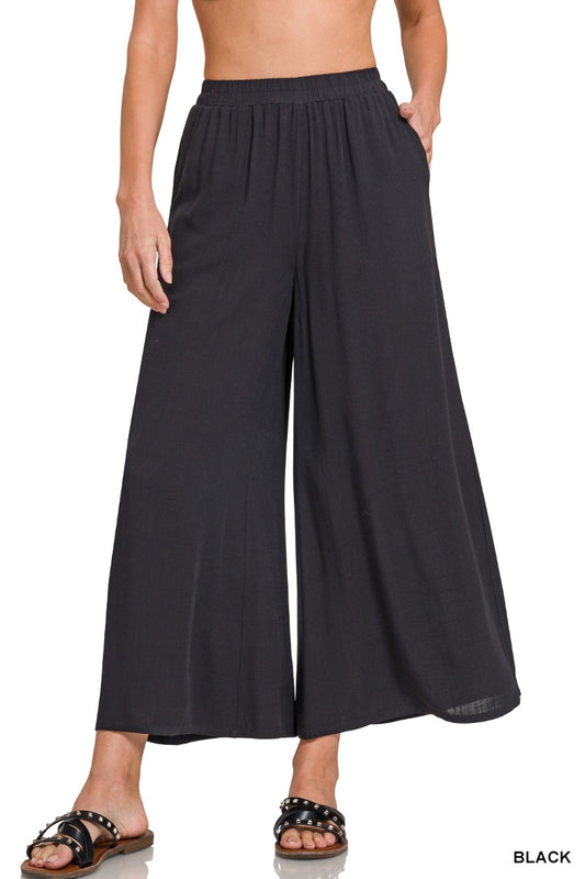 Elastic Pleated Wide Leg Pants