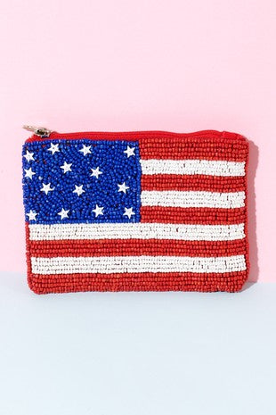 American Flag Beaded Coin Purse
