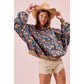 Floral Denim Frayed Round Neck Top