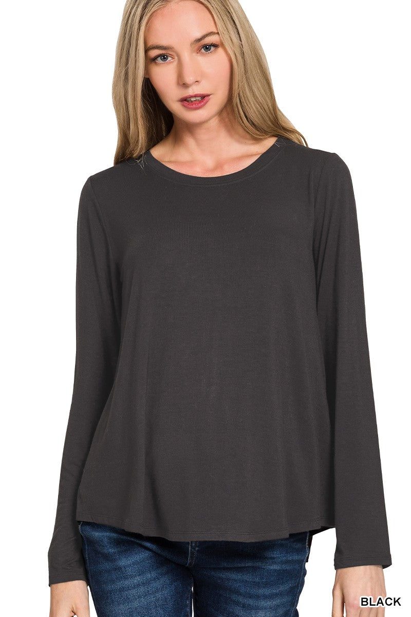 Flowy Round Hem Long Sleeve Top