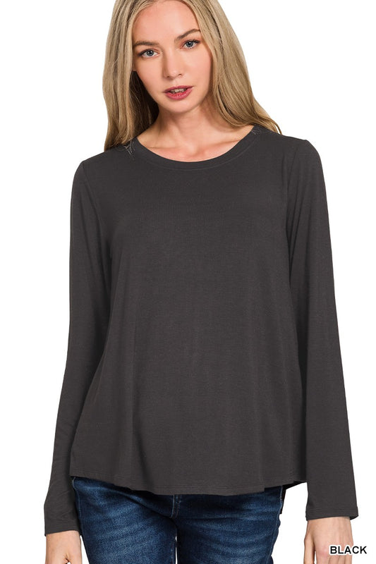 Flowy Round Hem Long Sleeve Top