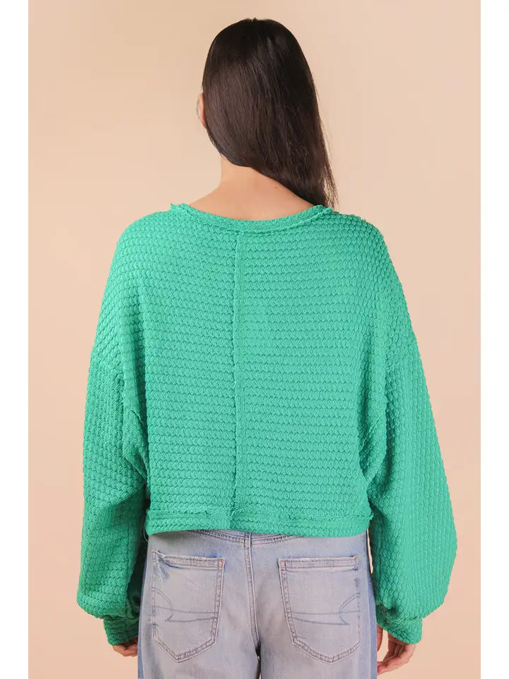 Oversized Waffle Knit Top - Seafoam Green