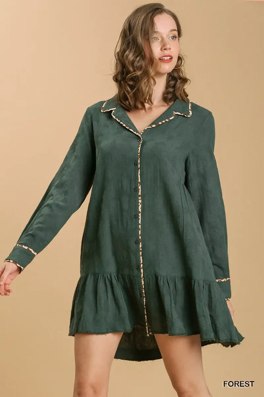 Animal Print Detail Tiered Dress