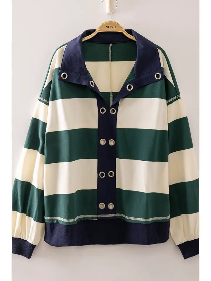bold contrast striped top - forest
