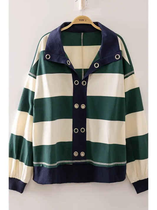 bold contrast striped top - forest