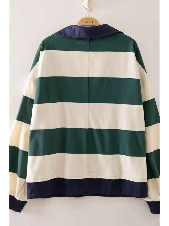 bold contrast striped top - forest