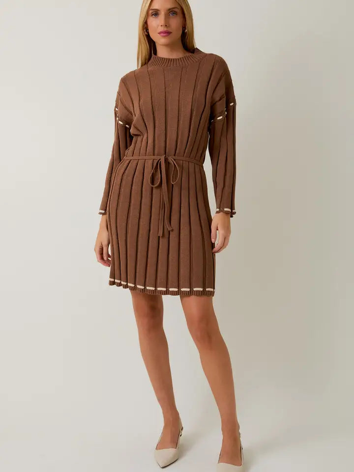 3/4 Sleeve Stitch Detail Sweater Dress