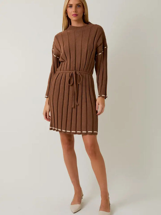 3/4 Sleeve Stitch Detail Sweater Dress