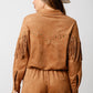 Studded Fringe Suede Romper - Camel