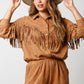 Studded Fringe Suede Romper - Camel