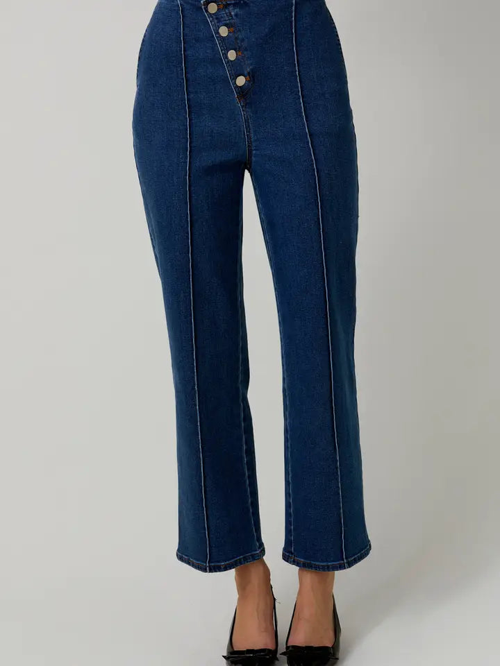 Button Up Detail Denim Pants