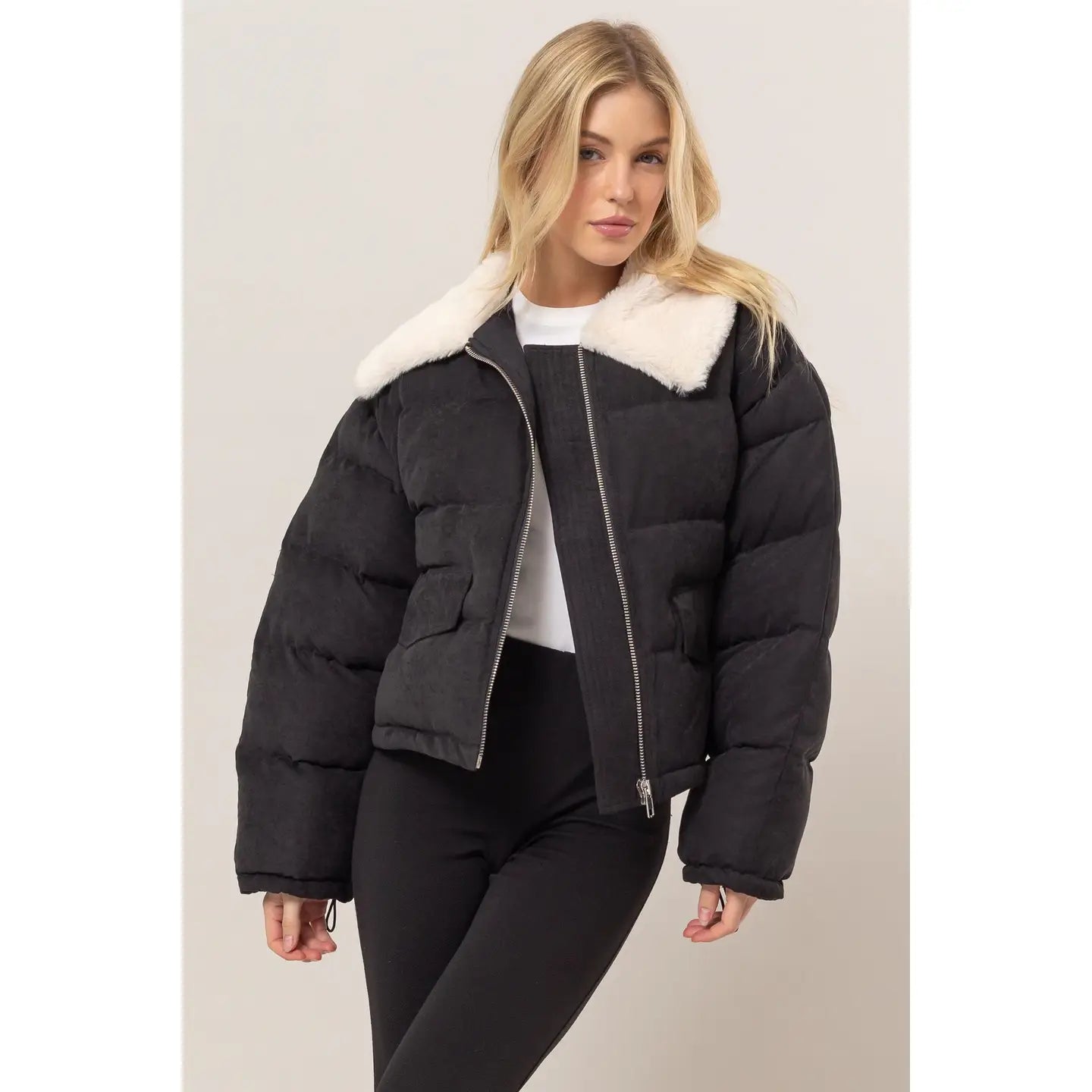 Fur Contrast Puffer Jacket - Doorbuster