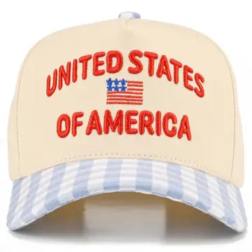 United States Of America Hat- Gingham Blue