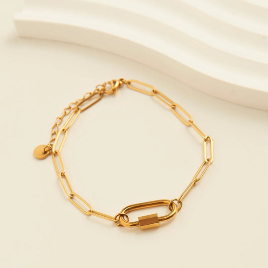 Paperclip Chain Carabiner Bracelet (Waterproof) - Gold