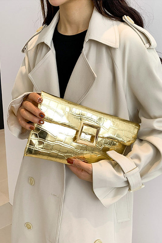 Crocodile Leather Clutch - Gold