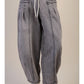 Washed Denim Barrel Pants - Gray