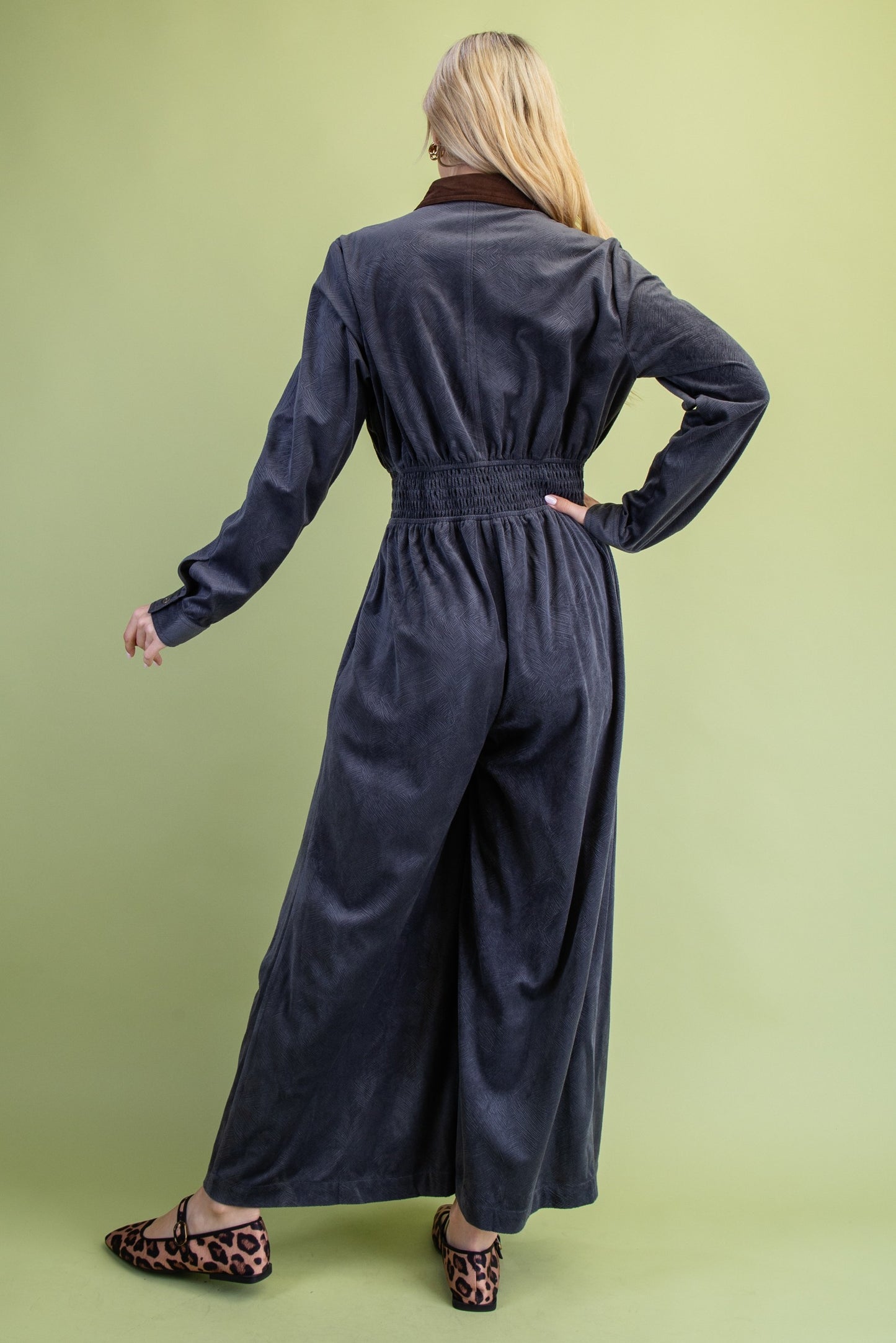 Textured Velveteen Jumpsuit - Cool Gray