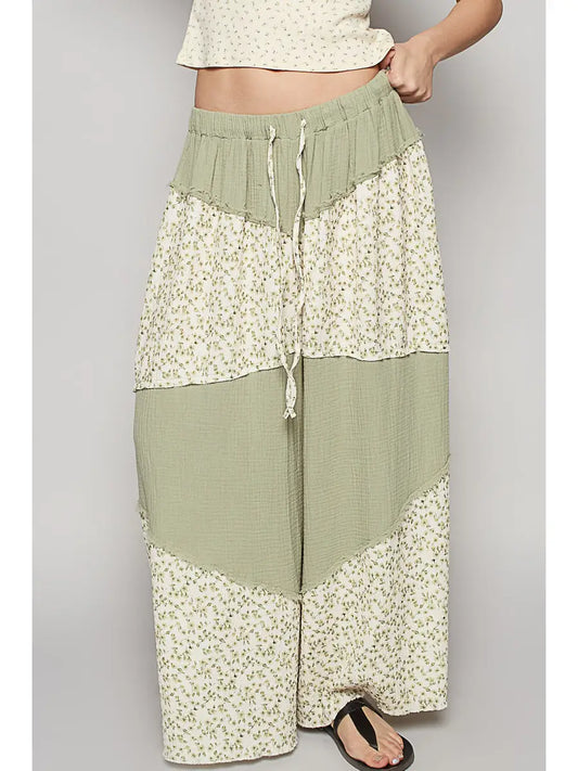 Contrast Floral Gauze Pants