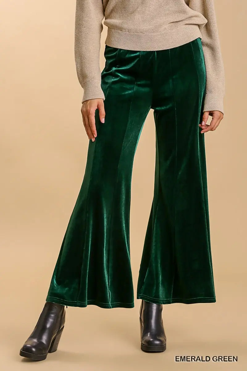 High Waist Velvet Pants - Emerald Green